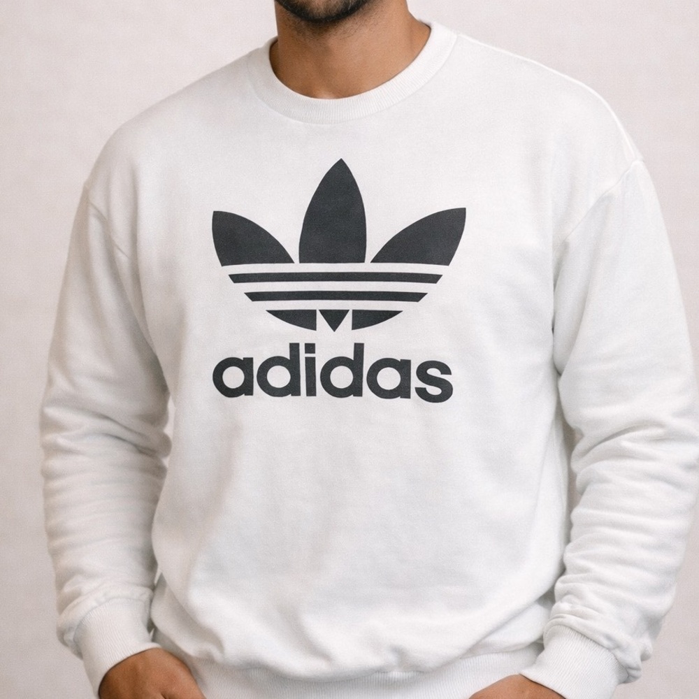 Adidas Men's White Crewneck Sweater with hoody pockets